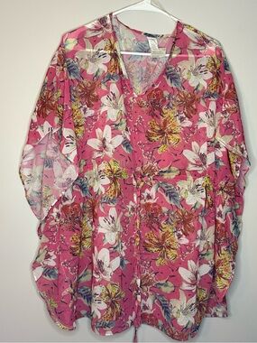 west loop Pink Floral Tie-Waist cover up